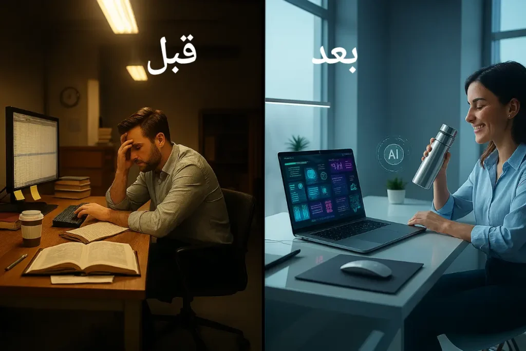 مقارنة بين العمل التقليدي والعمل باستخدام أدوات الذكاء الاصطناعي