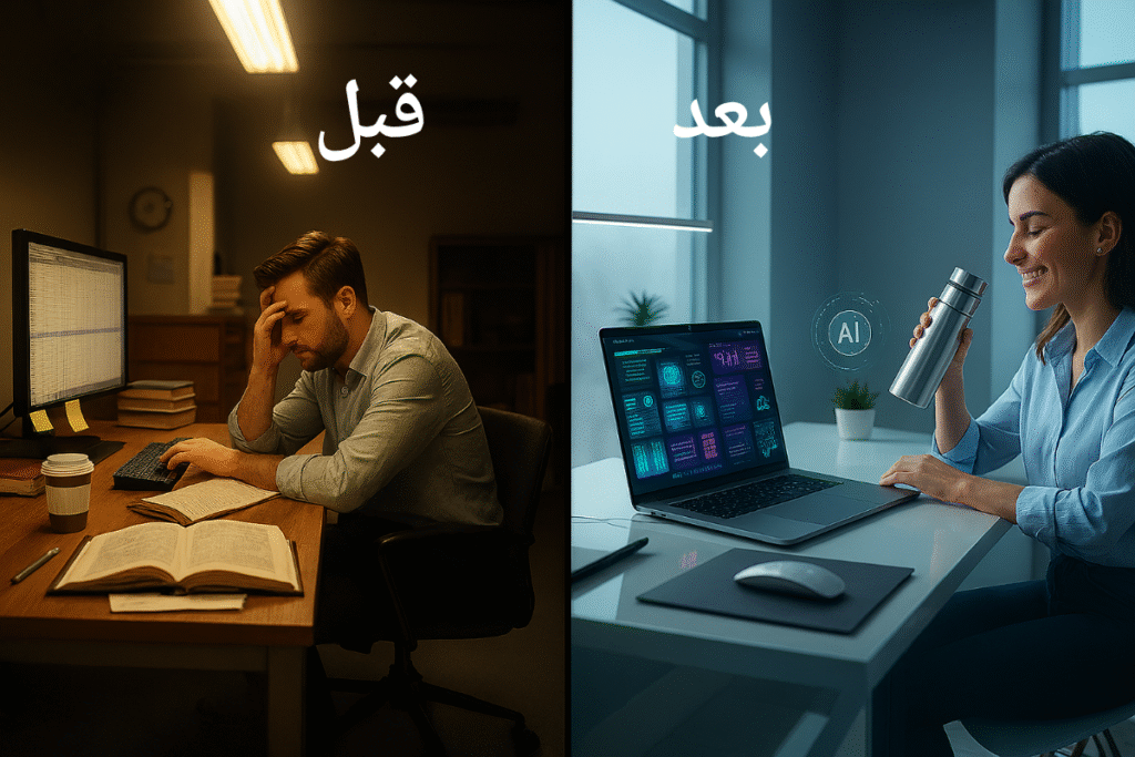 مقارنة بين العمل التقليدي والعمل باستخدام أدوات الذكاء الاصطناعي