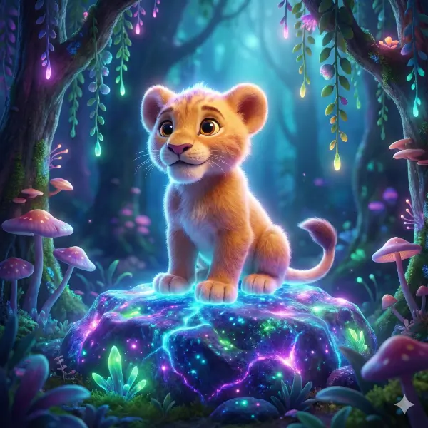 مثال لنتيجة برومبت احترافي لتوليد صورة أسد بأسلوب بيكسار.