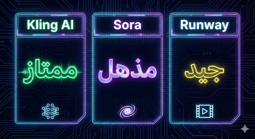 جدول مقارنة يوضح الفروقات بين Kling AI و Sora و Runway