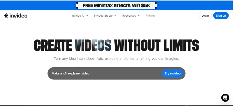 واجهة برنامج InVideo AI تظهر طريقة تحويل النص إلى فيديو بضغطة زر.