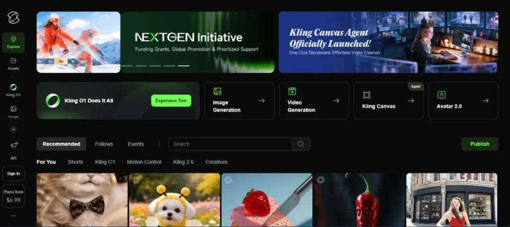 لقطة شاشة حقيقية من داخل موقع Kling AI تظهر خيارات تحويل النص إلى فيديو