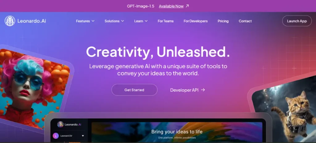 لقطة شاشة حقيقية لواجهة مستخدم منصة Leonardo.ai تظهر أدوات الرسم الحي (Real-time Canvas).