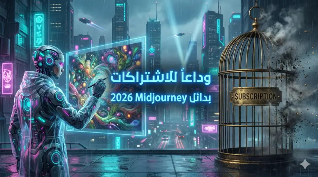 روبوت يمثل الذكاء الاصطناعي يكسر قيود الدفع - أفضل بديل Midjourney مجاني في 2026.