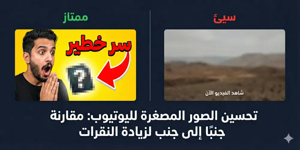 مقارنة توضح كيفية تصميم صورة مصغرة ناجحة عند إنشاء قناة يوتيوب بالذكاء الاصطناعي.