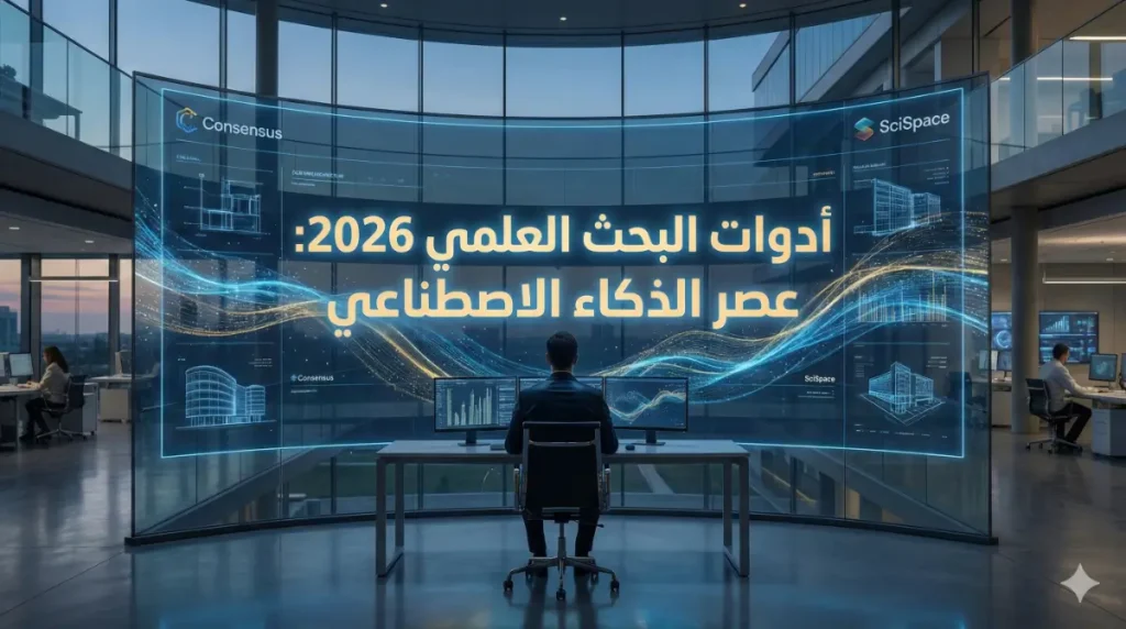 صورة بارزة تظهر باحثاً يستخدم أدوات الذكاء الاصطناعي المتطورة في البحث العلمي لعام 2026.