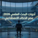 صورة بارزة تظهر باحثاً يستخدم أدوات الذكاء الاصطناعي المتطورة في البحث العلمي لعام 2026.