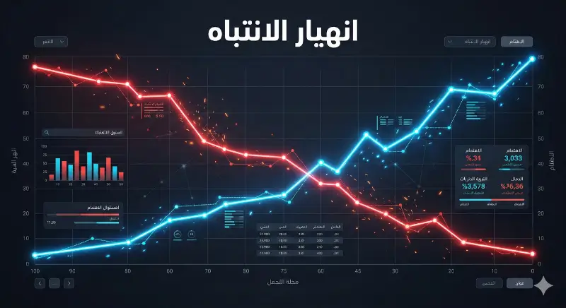 رسم بياني يوضح انخفاض معدل انتباه المشاهدين مقابل ارتفاع استهلاك الفيديوهات القصيرة.