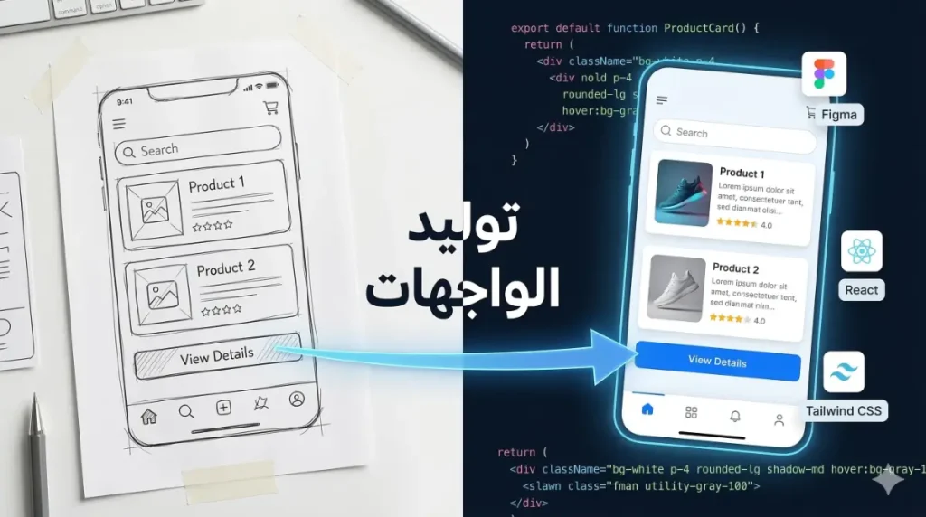 تحويل الرسومات اليدوية إلى كود React عبر منصة v0، والتي تعد من أفضل منصات No-Code AI لتوليد واجهات المستخدم الاحترافية لعام 2026.