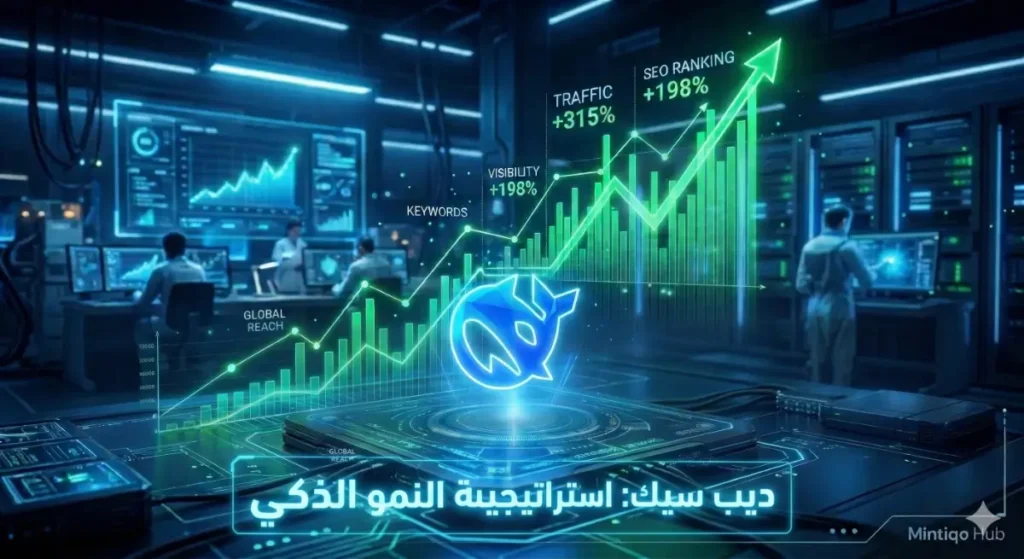 صورة بارزة لدليل استخدام DeepSeek في تحسين السيو وتصدر نتائج البحث - مدونة Mintiqo Hub