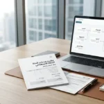 مستشار أعمال يراجع عرض سعر وخريطة أتمتة على مكتب حديث في مشهد يعبّر عن تسعير خدمات الأتمتة بالذكاء الاصطناعي